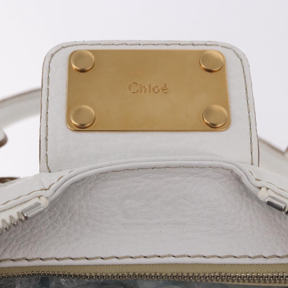 Chloe Paddington Hand Bag Leather White Gold Silver Auth 187633V