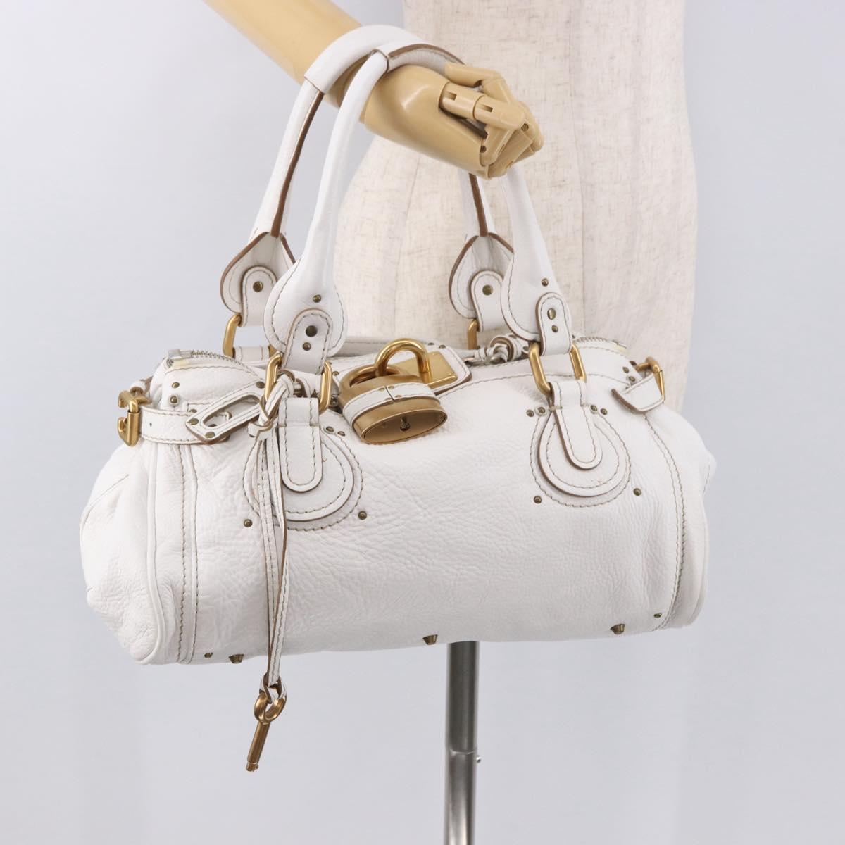 Chloe Paddington Hand Bag Leather White Gold Silver Auth 187633V