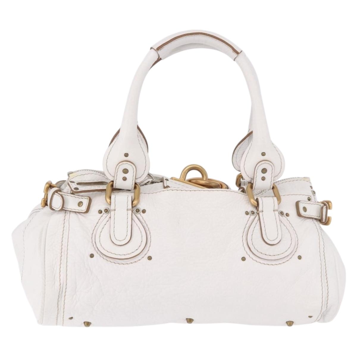 Chloe Paddington Hand Bag Leather White Gold Silver Auth 187633V