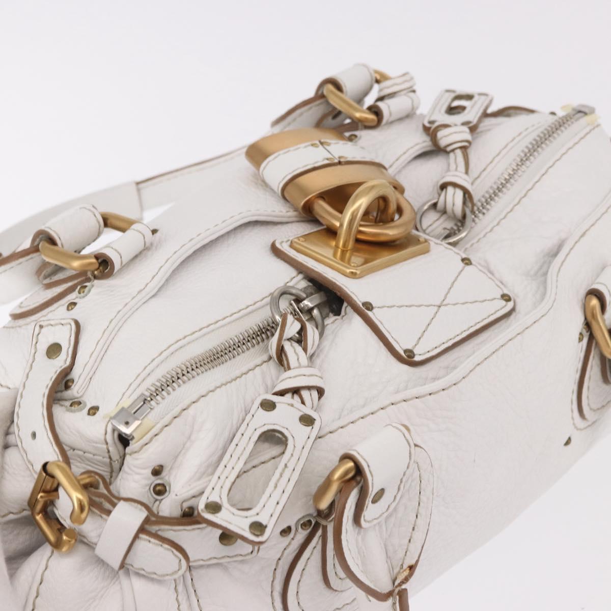 Chloe Paddington Hand Bag Leather White Gold Silver Auth 187633V