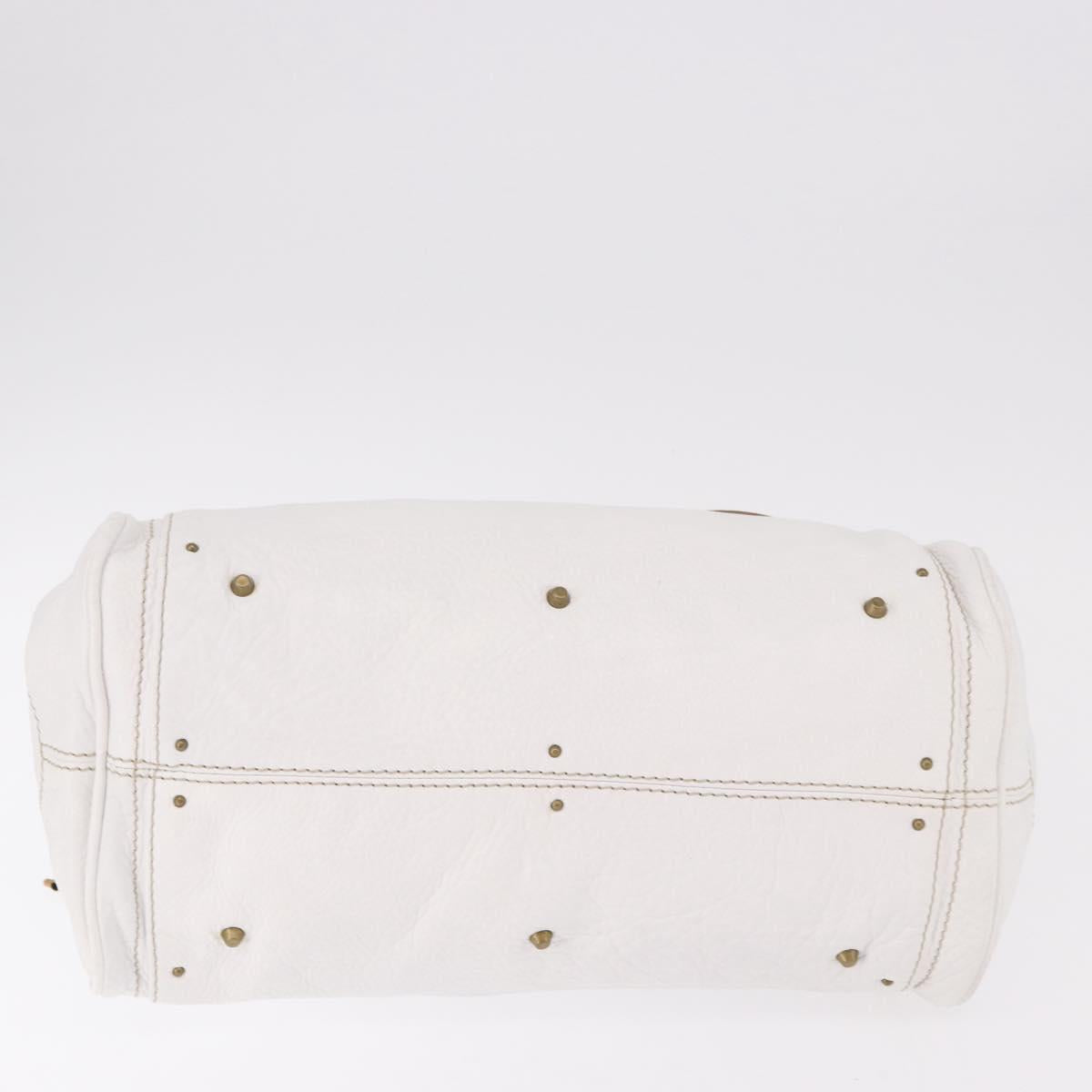 Chloe Paddington Hand Bag Leather White Gold Silver Auth 187633V