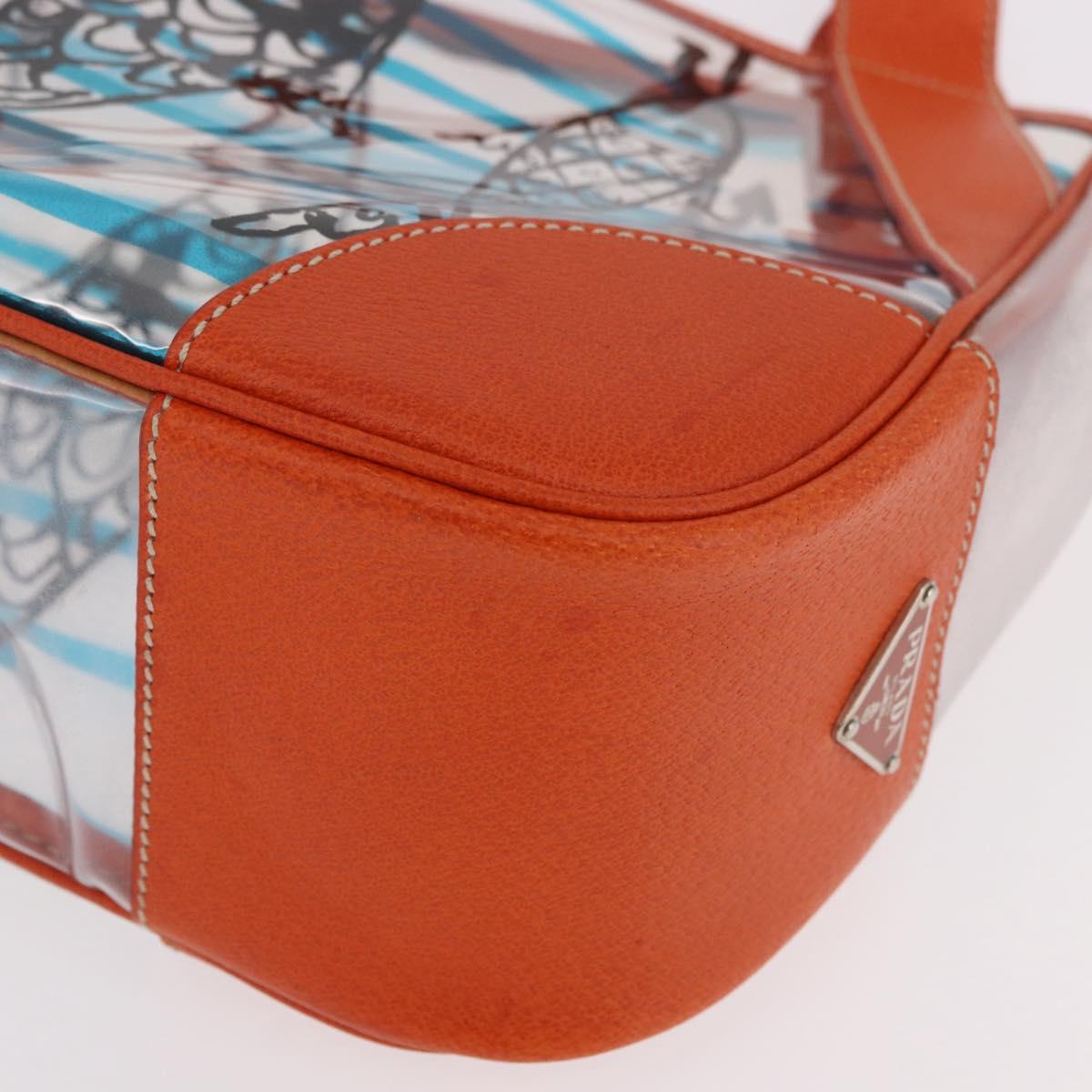PRADA Hand Bag Vinyl Orange Silver Auth 187634A
