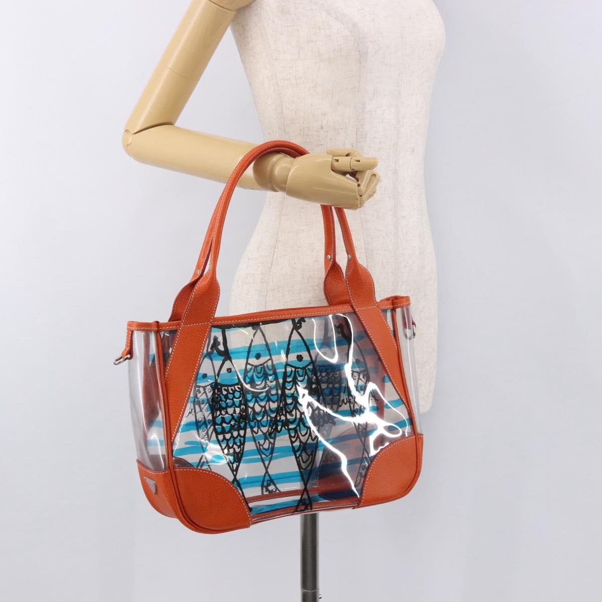PRADA Hand Bag Vinyl Orange Silver Auth 187634A