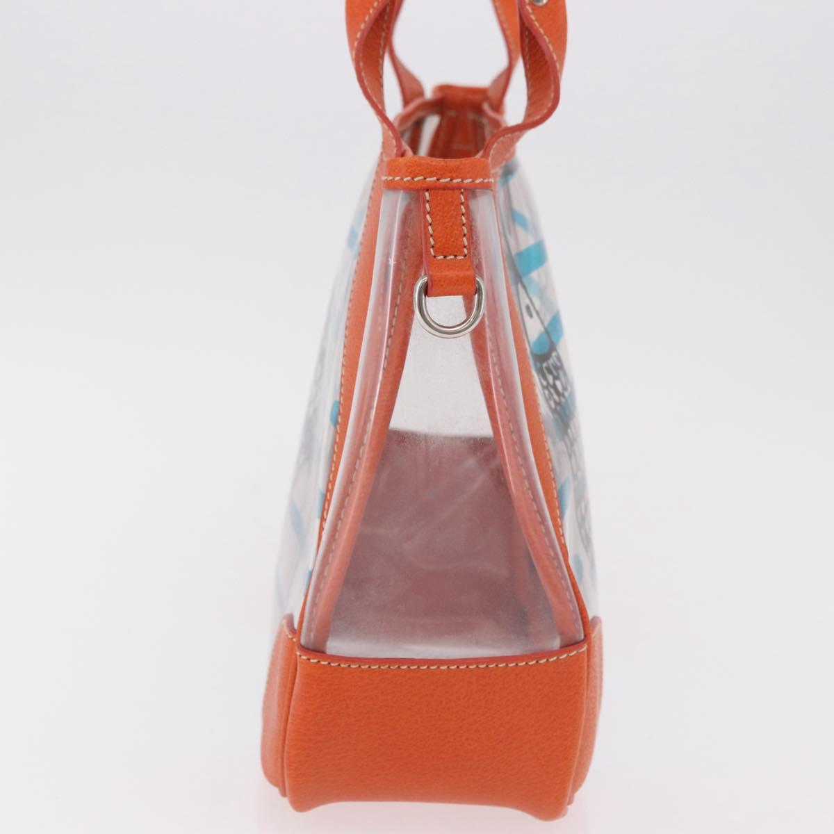 PRADA Hand Bag Vinyl Orange Silver Auth 187634A
