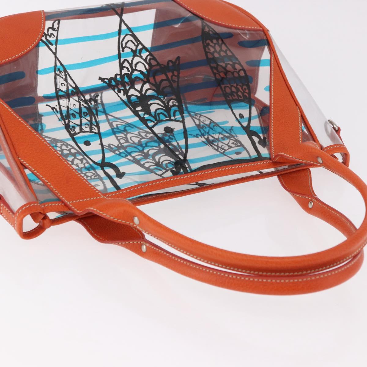 PRADA Hand Bag Vinyl Orange Silver Auth 187634A
