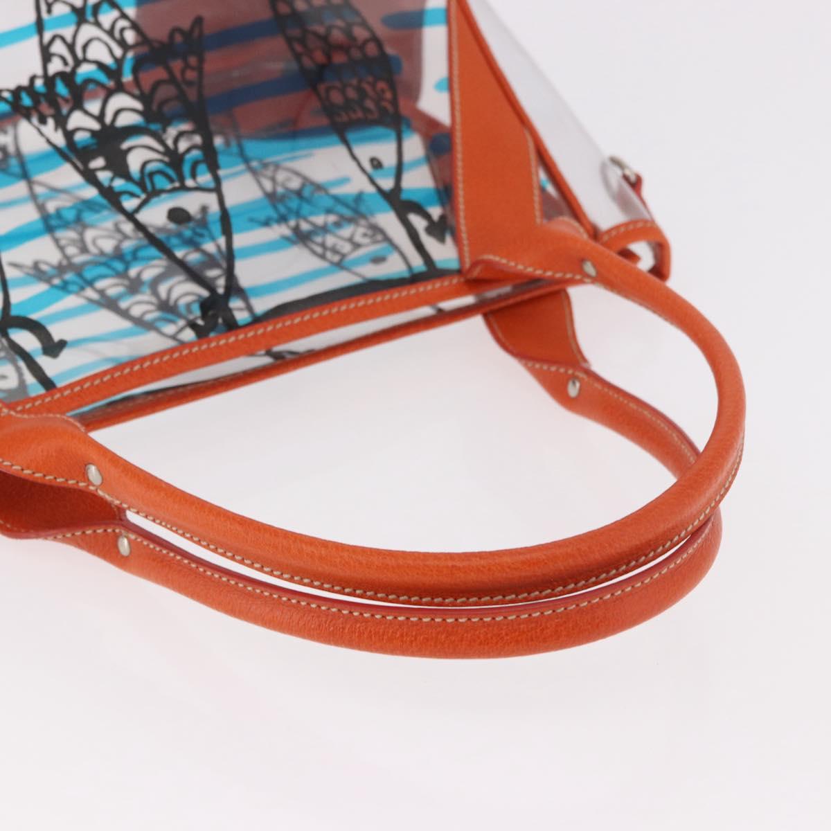 PRADA Hand Bag Vinyl Orange Silver Auth 187634A