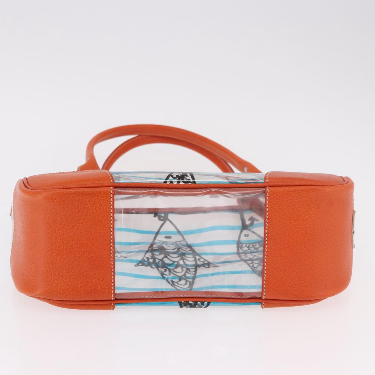 PRADA Hand Bag Vinyl Orange Silver Auth 187634A