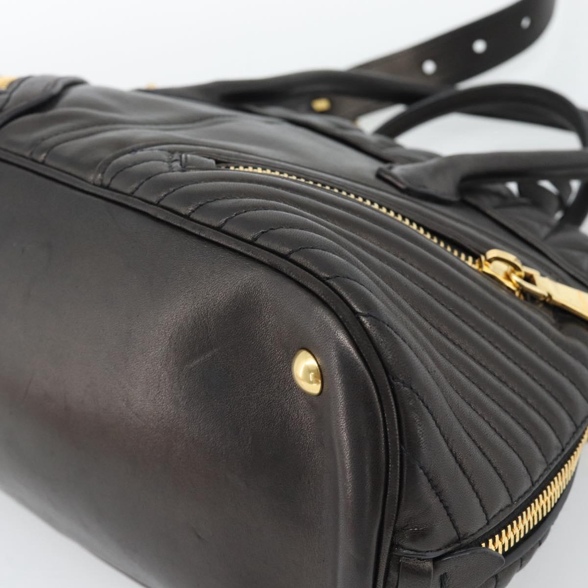 Miu Miu Matelasse Biker Hand Bag Lamb Skin 2way Black Gold Auth 187637V