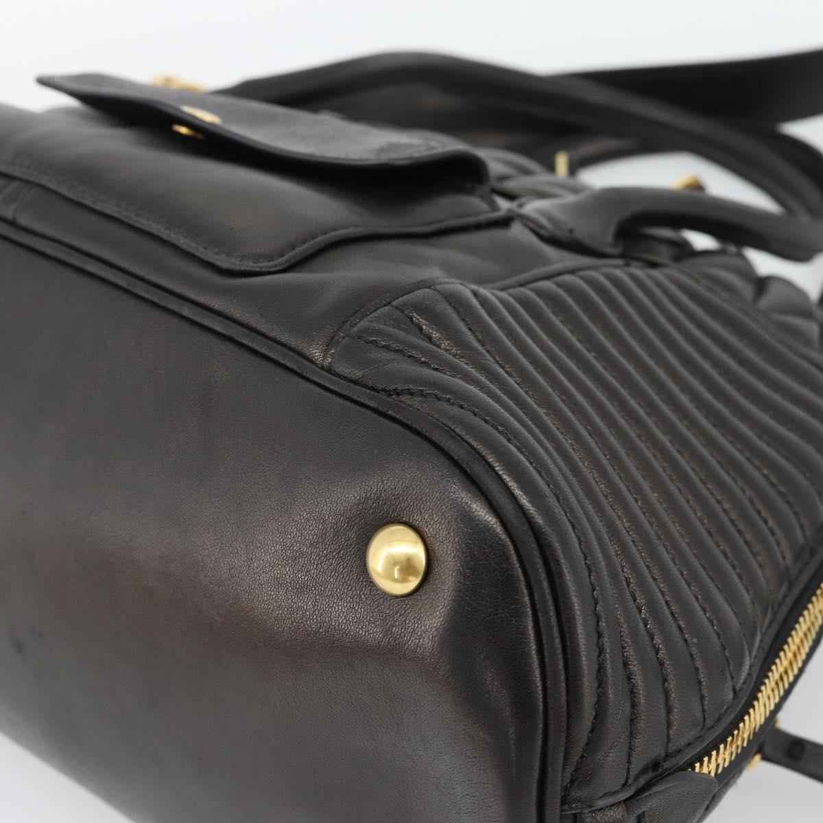 Miu Miu Matelasse Biker Hand Bag Lamb Skin 2way Black Gold Auth 187637V