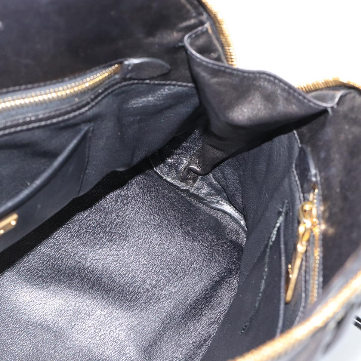 Miu Miu Matelasse Biker Hand Bag Lamb Skin 2way Black Gold Auth 187637V