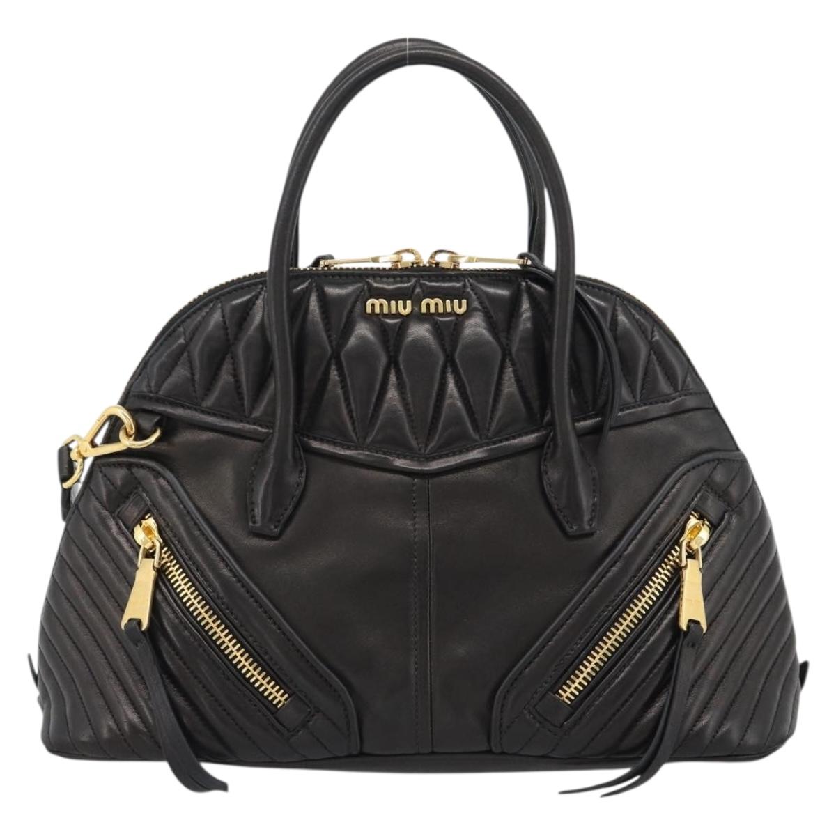 Miu Miu Matelasse Biker Hand Bag Lamb Skin 2way Black Gold Auth 187637V