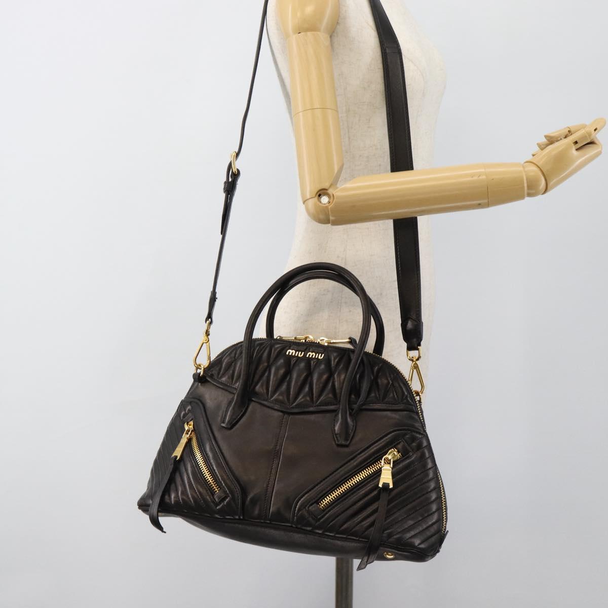 Miu Miu Matelasse Biker Hand Bag Lamb Skin 2way Black Gold Auth 187637V