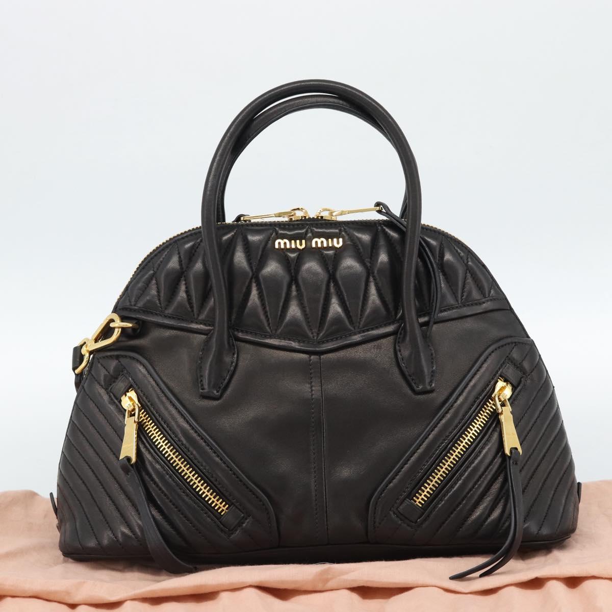 Miu Miu Matelasse Biker Hand Bag Lamb Skin 2way Black Gold Auth 187637V