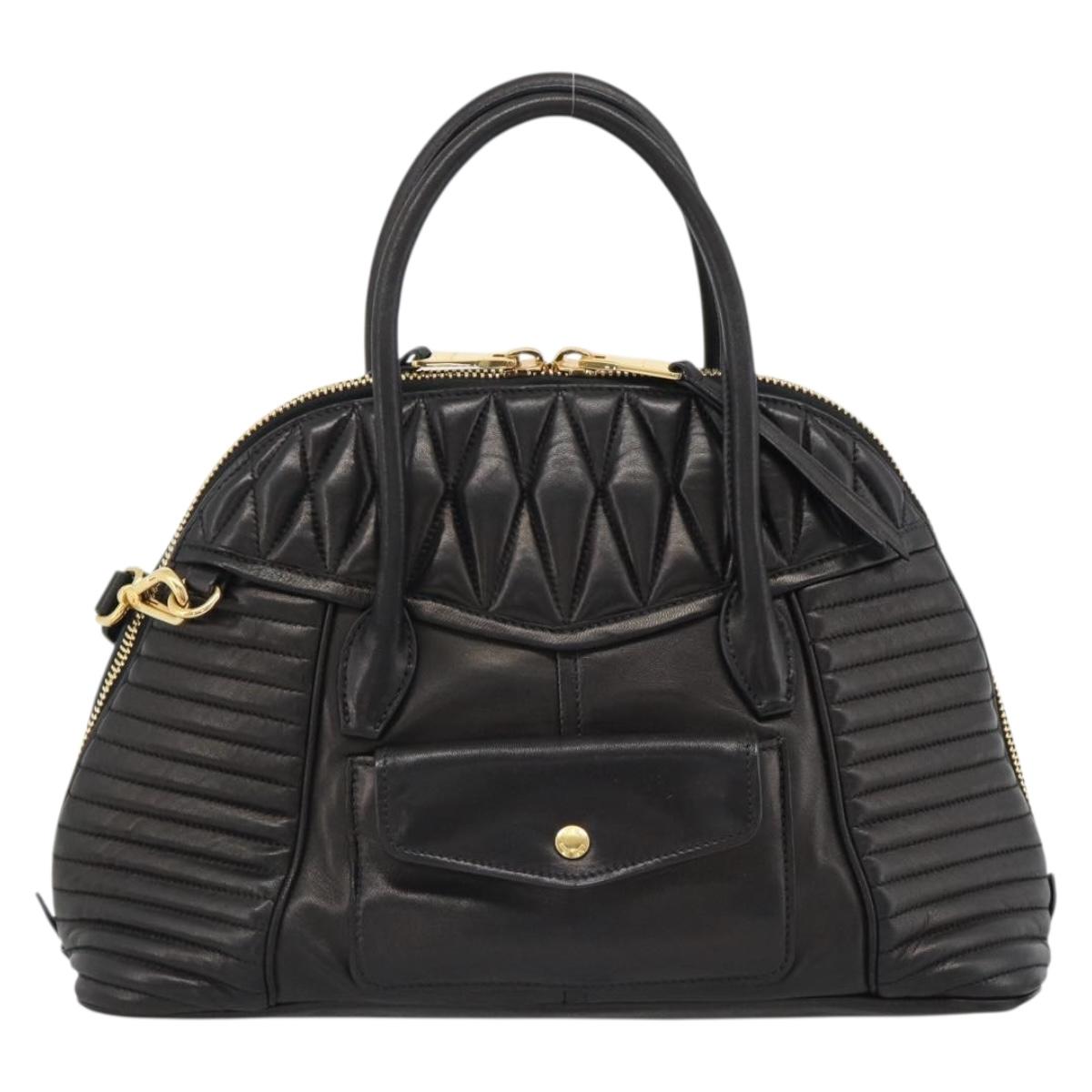 Miu Miu Matelasse Biker Hand Bag Lamb Skin 2way Black Gold Auth 187637V