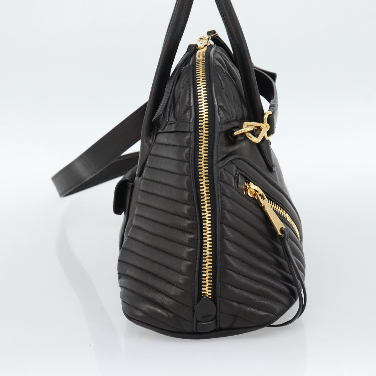 Miu Miu Matelasse Biker Hand Bag Lamb Skin 2way Black Gold Auth 187637V