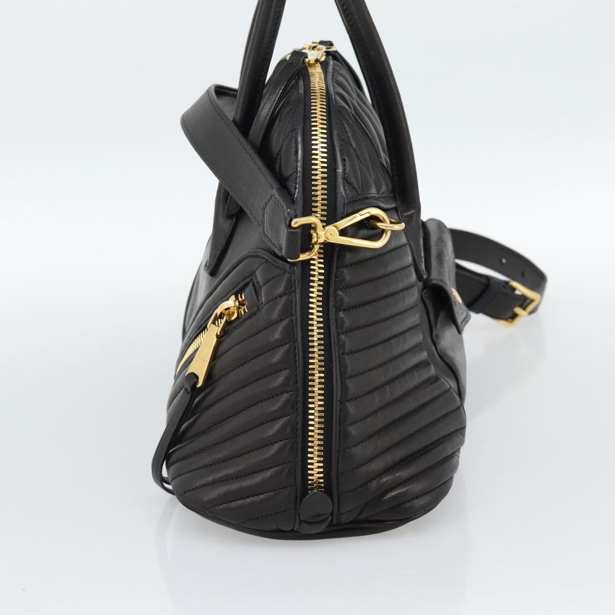 Miu Miu Matelasse Biker Hand Bag Lamb Skin 2way Black Gold Auth 187637V