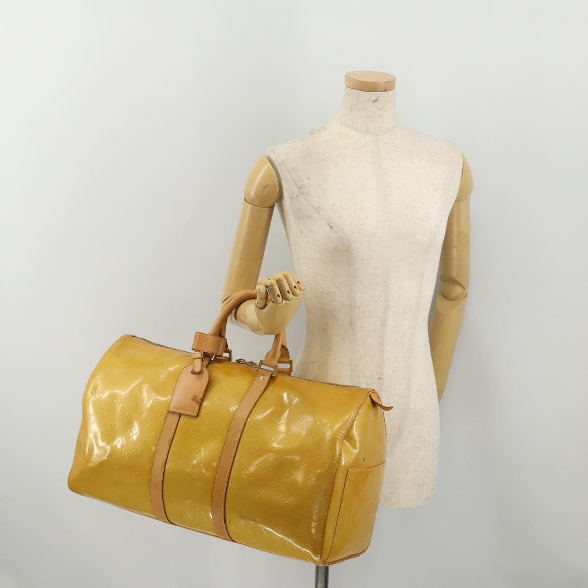LOUIS VUITTON Monogram Vernis Mercer Boston Bag Beige M91000 LV Auth 187638