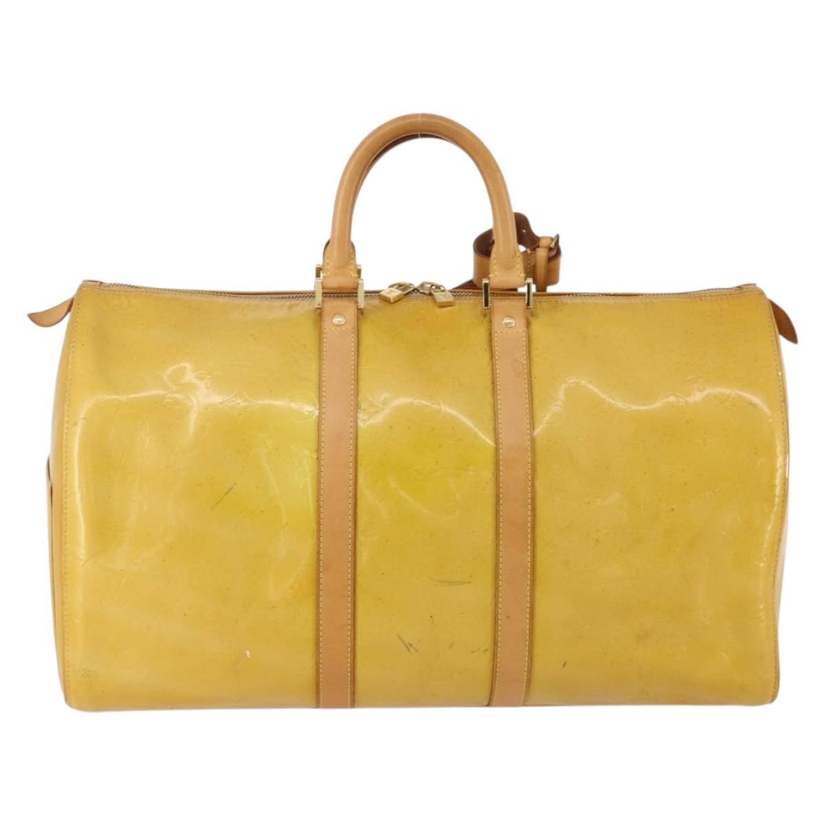 LOUIS VUITTON Monogram Vernis Mercer Boston Bag Beige M91000 LV Auth 187638