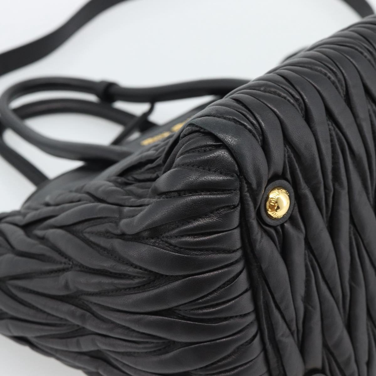 Miu Miu Matelasse Hand Bag Leather 2way Black Gold Auth 187647V