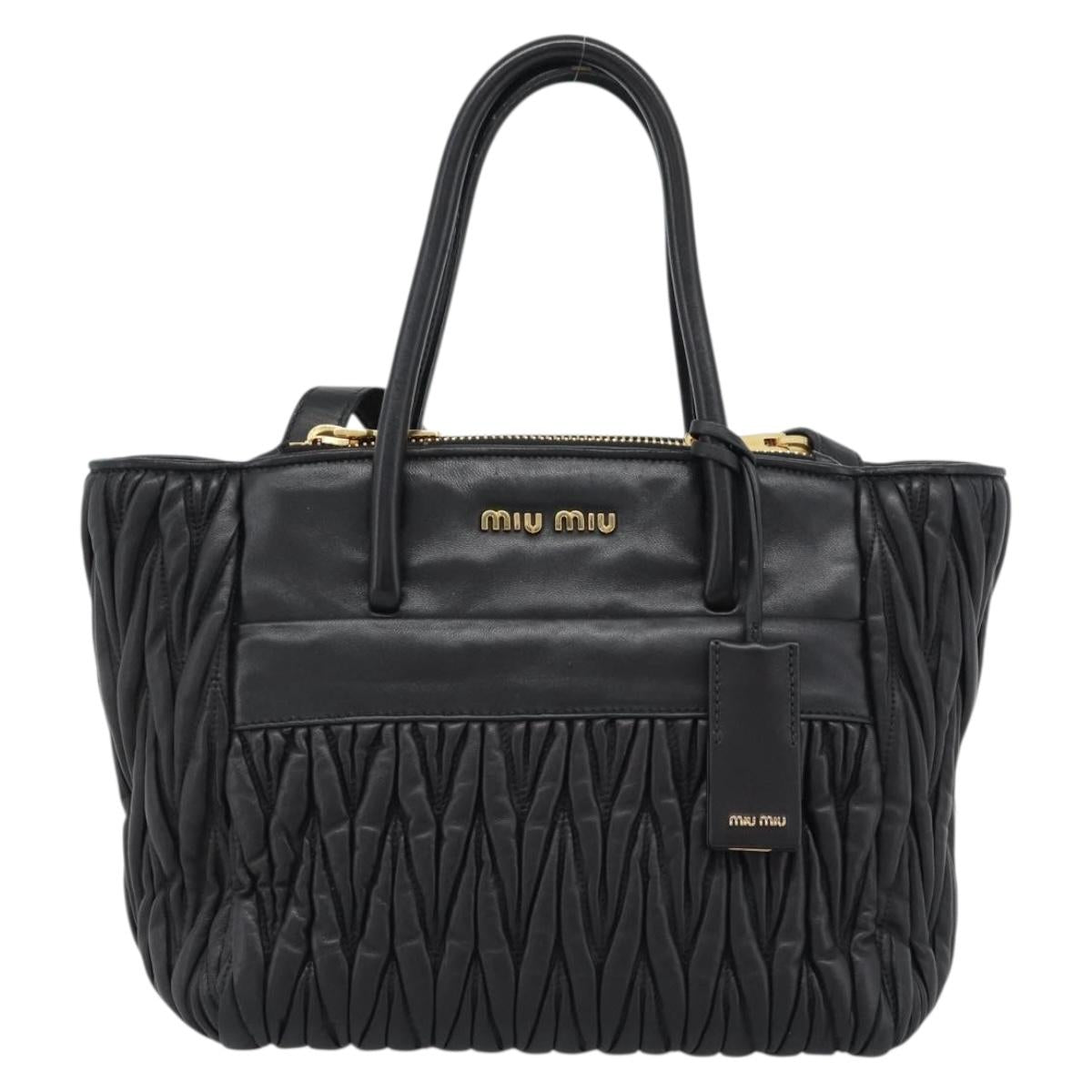 Miu Miu Matelasse Hand Bag Leather 2way Black Gold Auth 187647V
