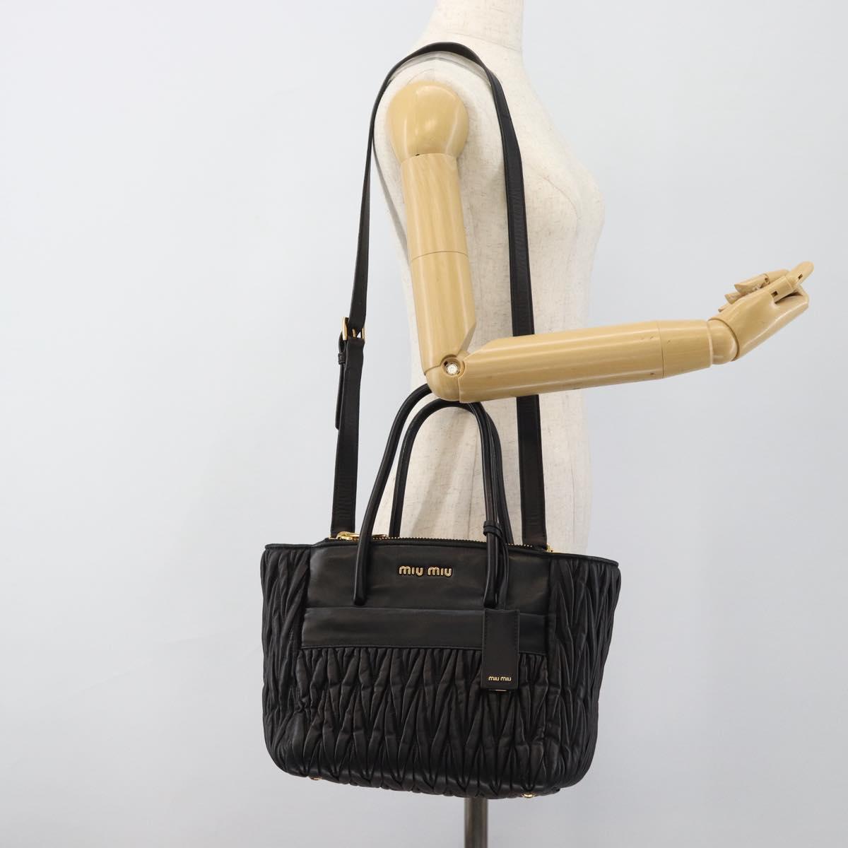 Miu Miu Matelasse Hand Bag Leather 2way Black Gold Auth 187647V
