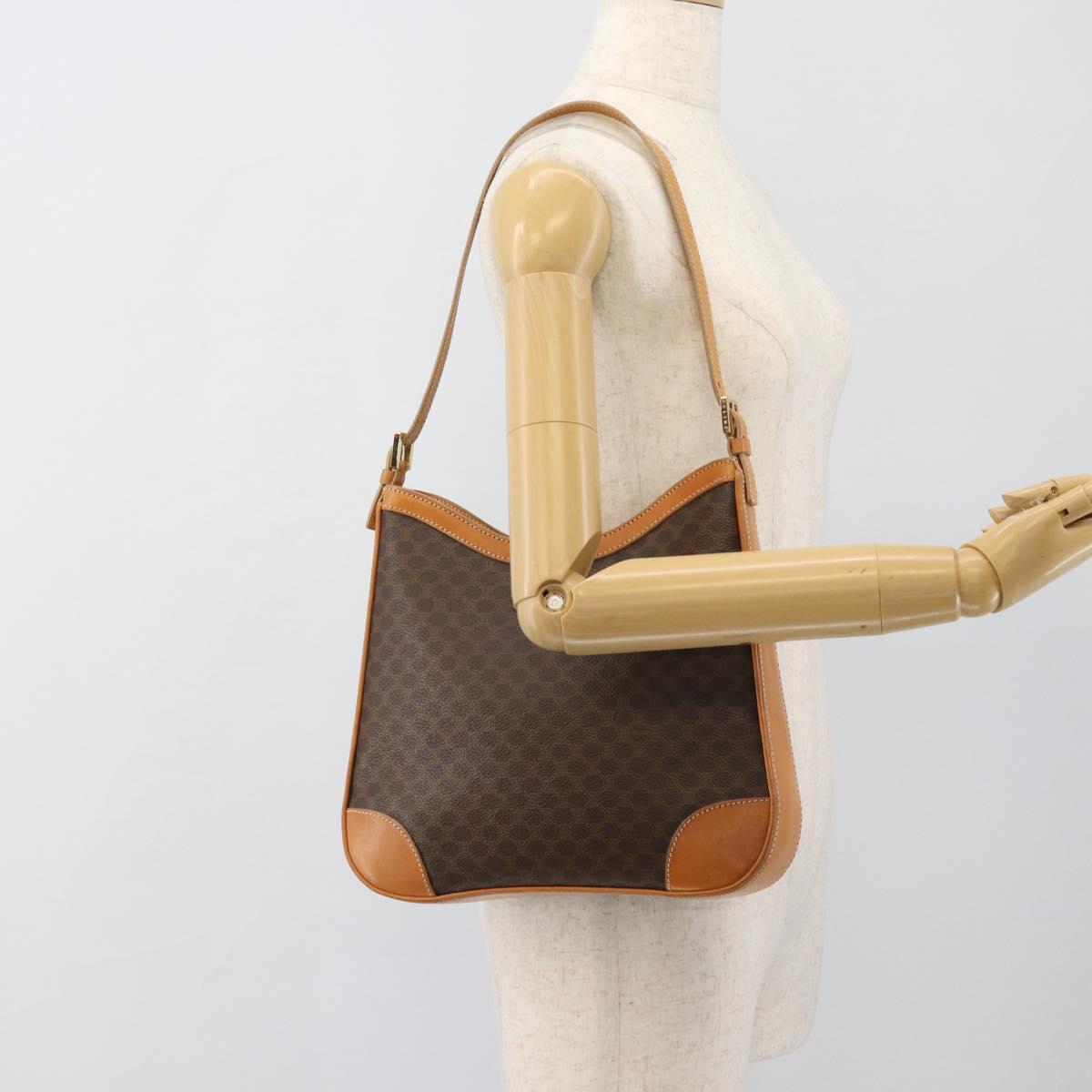 CELINE Macadam Canvas Shoulder Bag PVC Leather Brown Gold Auth 187649V