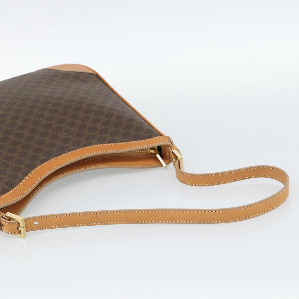 CELINE Macadam Canvas Shoulder Bag PVC Leather Brown Gold Auth 187649V