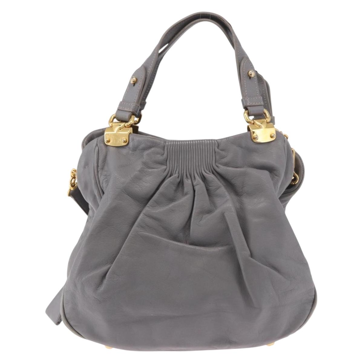 Miu Miu Hand Bag Leather 2way Gray Gold Auth 187651A