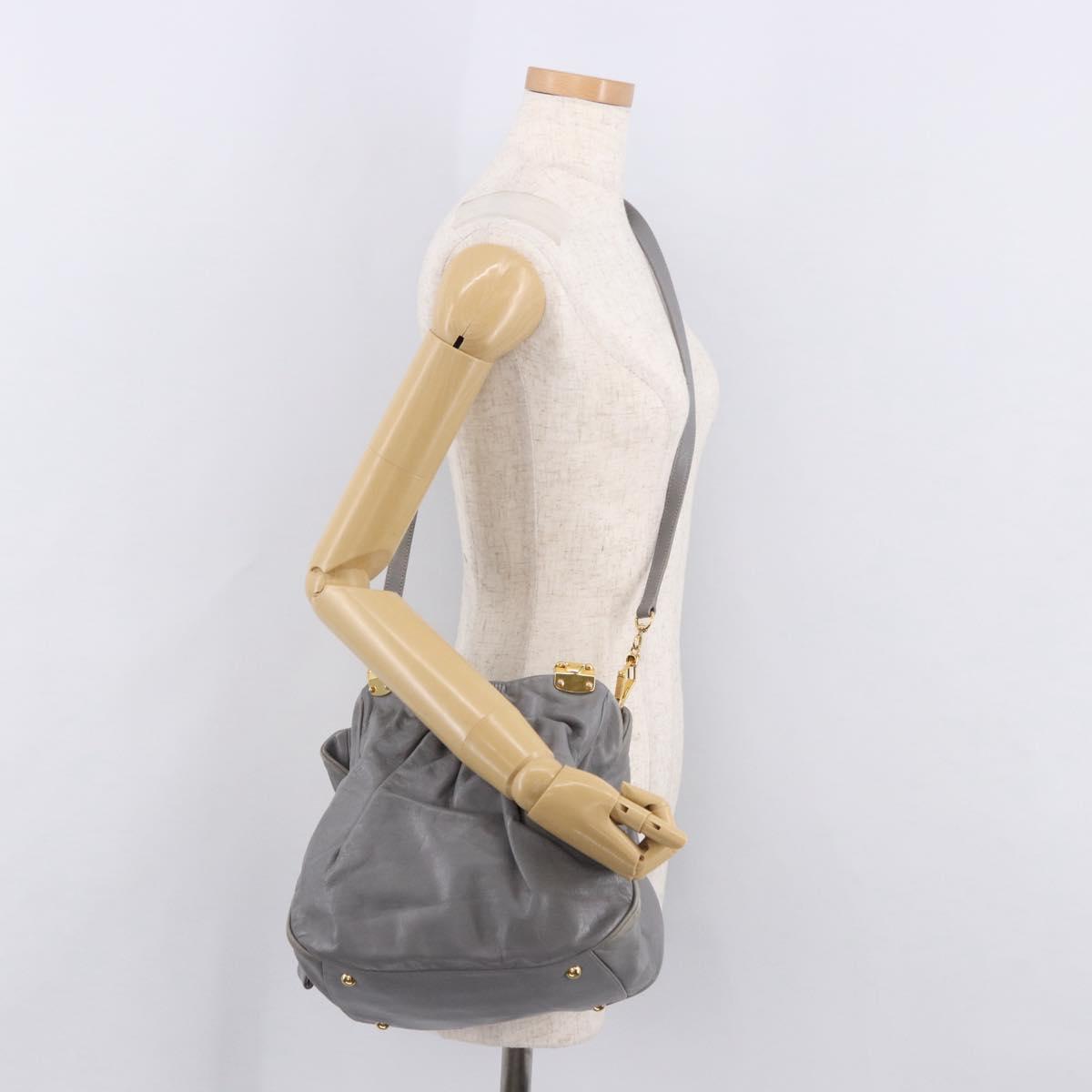 Miu Miu Hand Bag Leather 2way Gray Gold Auth 187651A