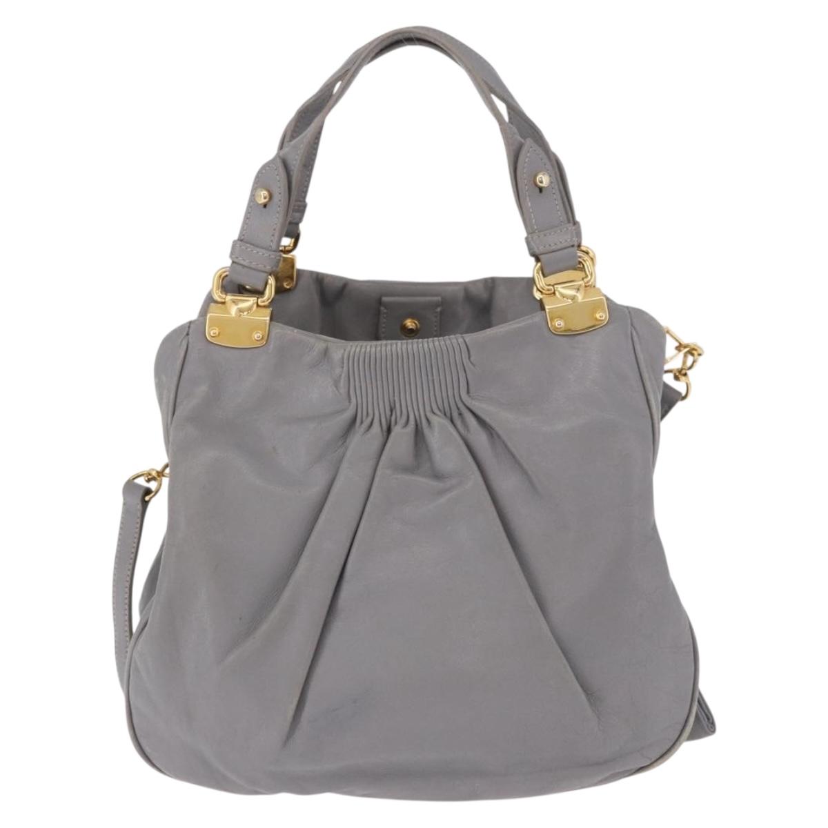Miu Miu Hand Bag Leather 2way Gray Gold Auth 187651A