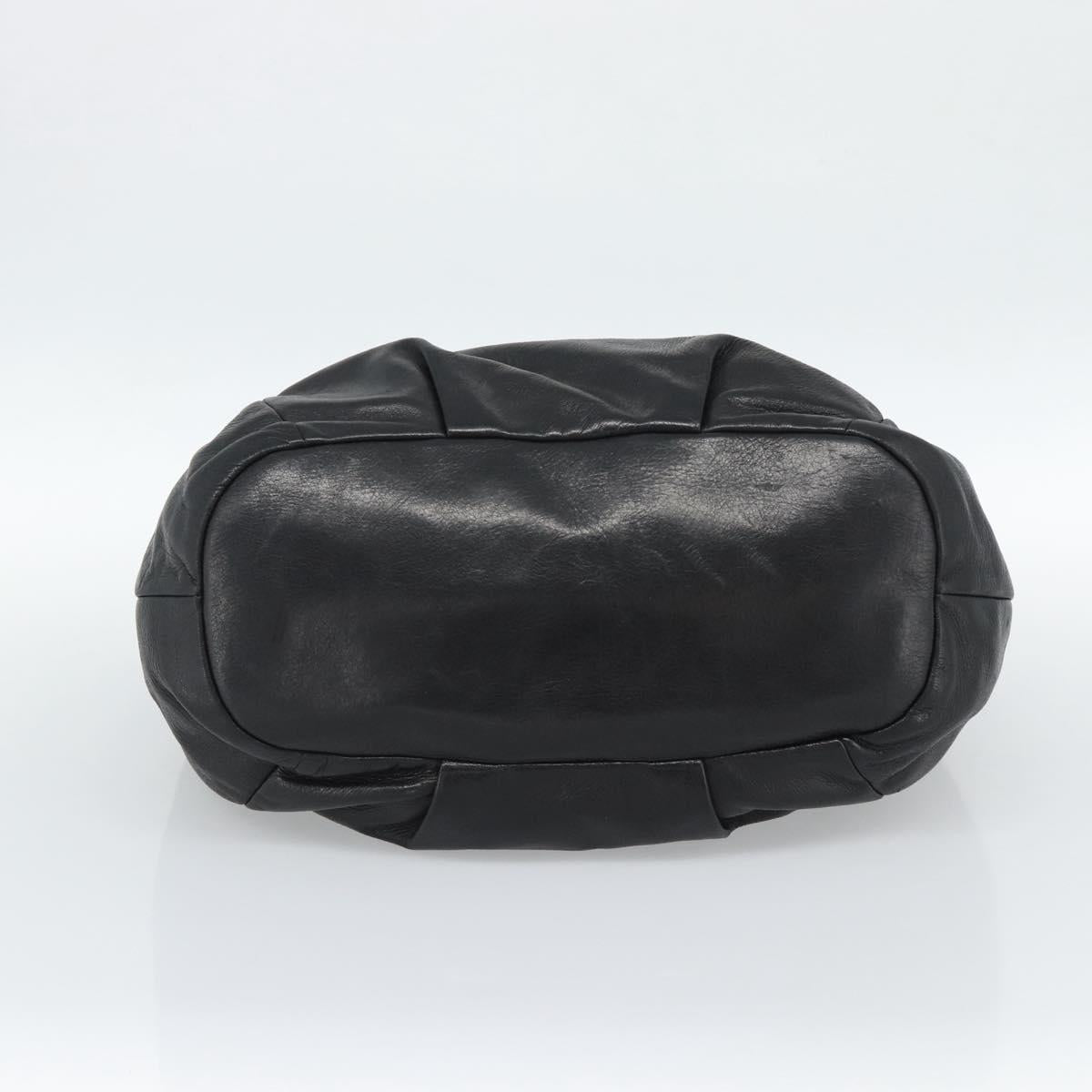 PRADA Tote Bag Leather 2way Black Gold Auth 187654