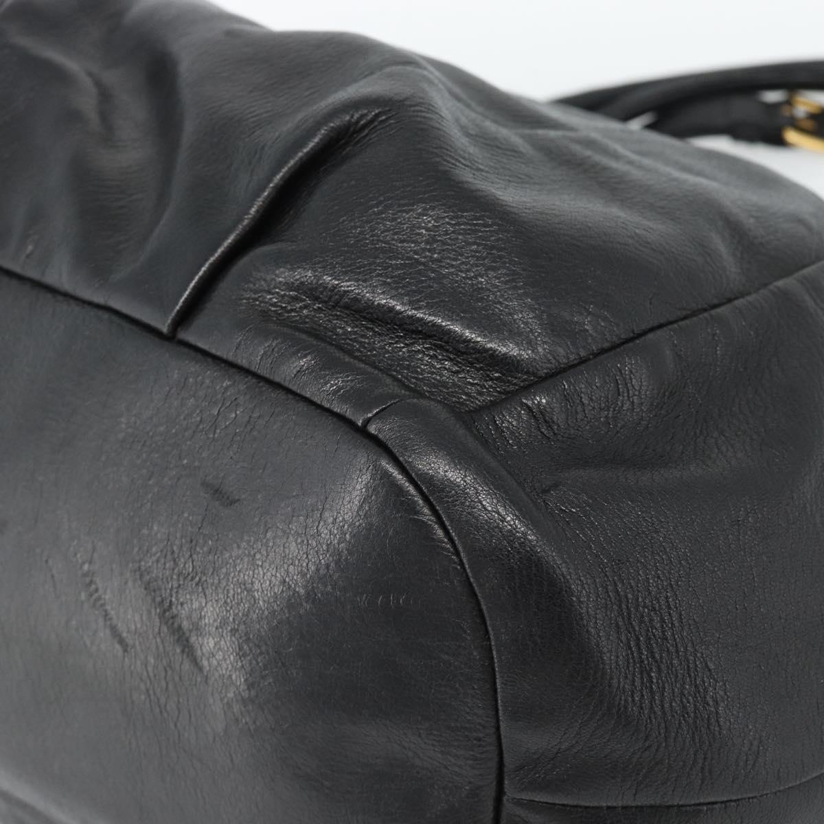 PRADA Tote Bag Leather 2way Black Gold Auth 187654