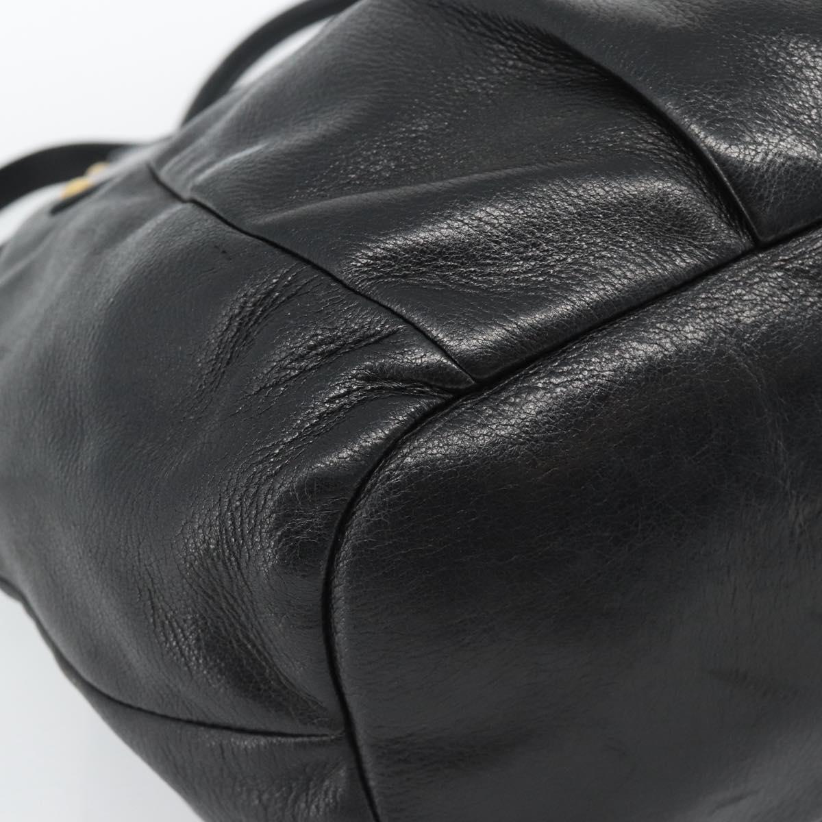PRADA Tote Bag Leather 2way Black Gold Auth 187654