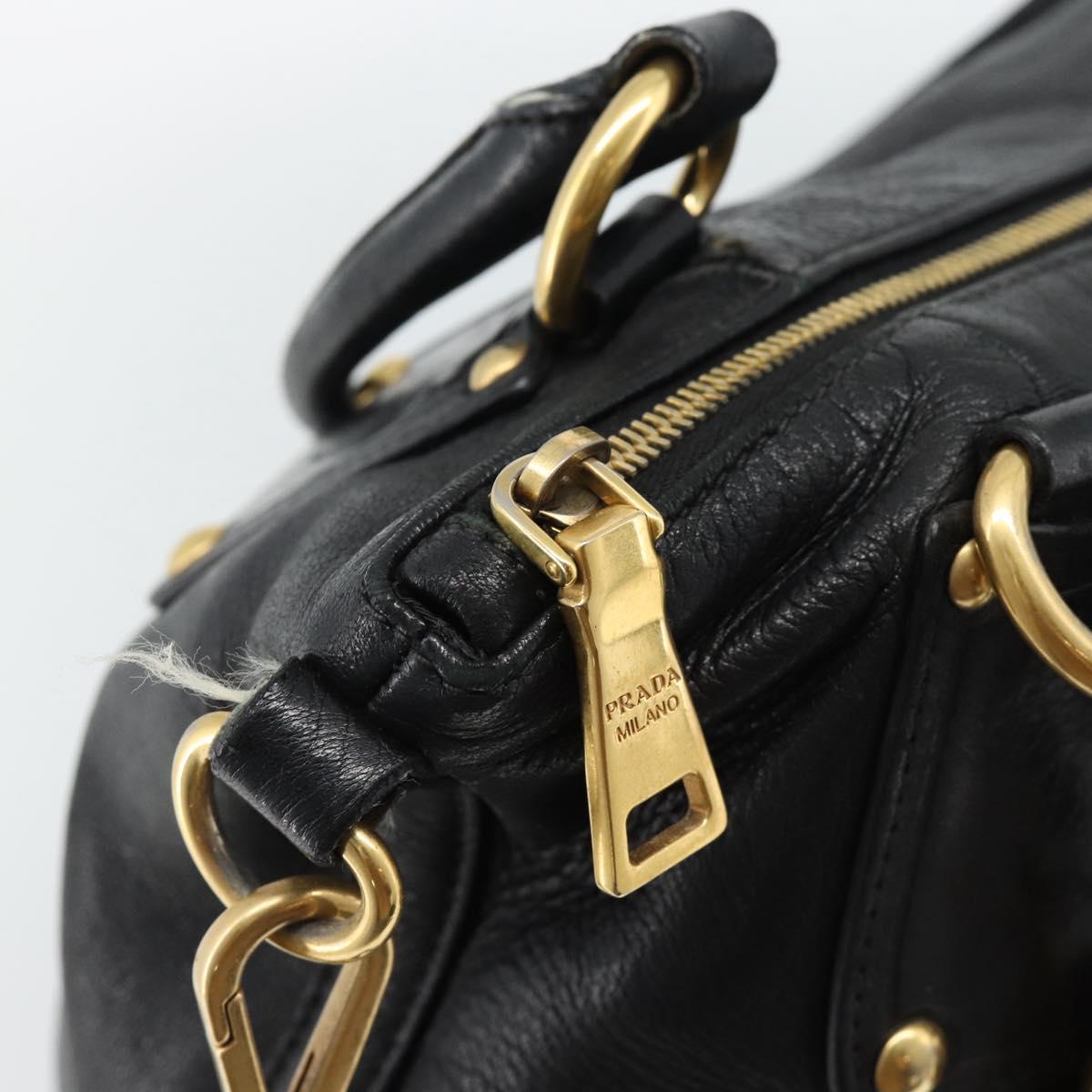 PRADA Tote Bag Leather 2way Black Gold Auth 187654