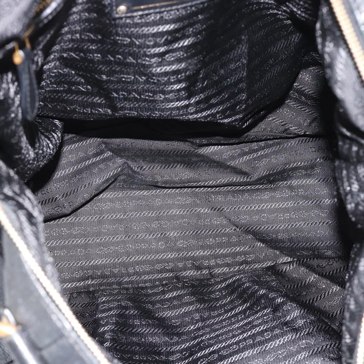 PRADA Tote Bag Leather 2way Black Gold Auth 187654