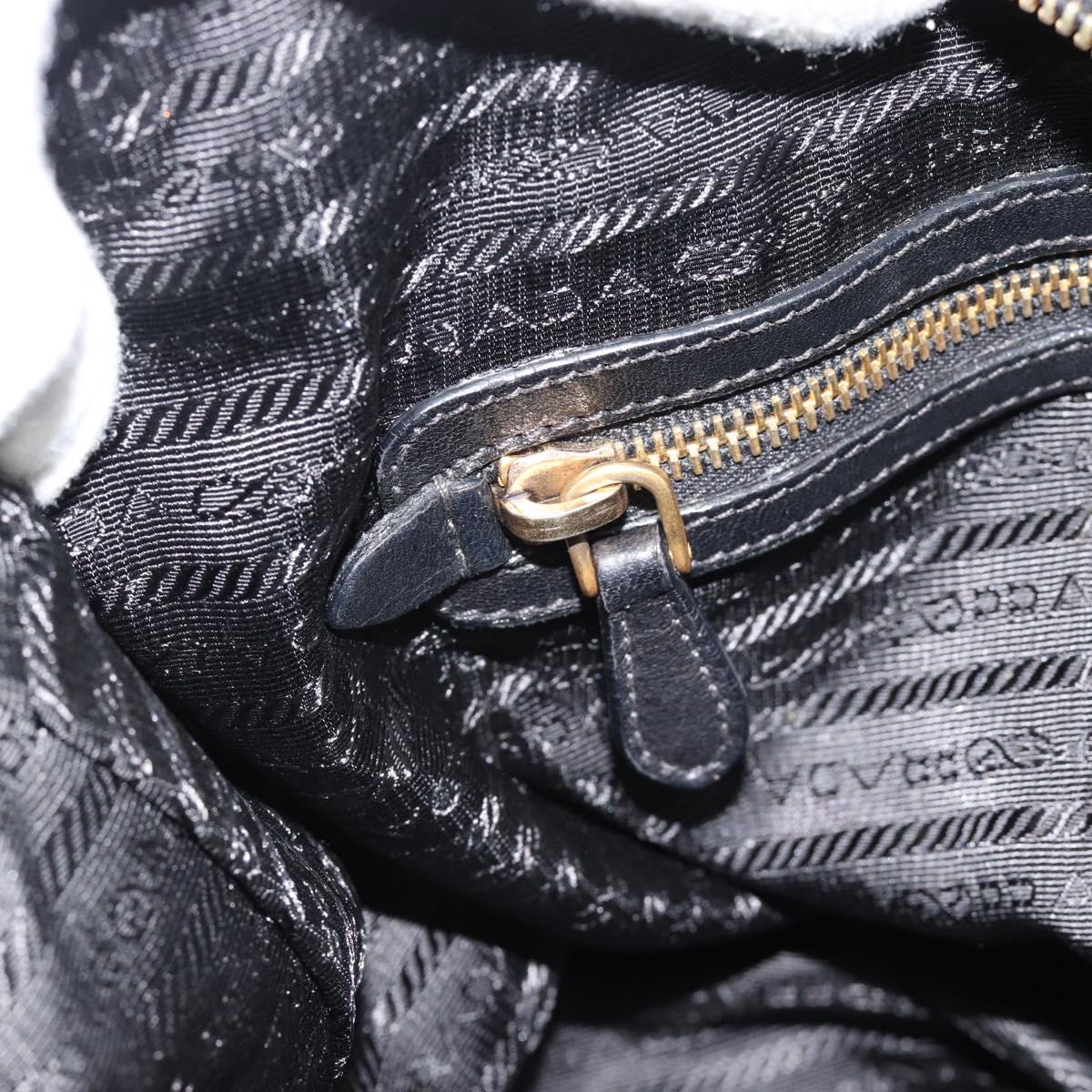 PRADA Tote Bag Leather 2way Black Gold Auth 187654