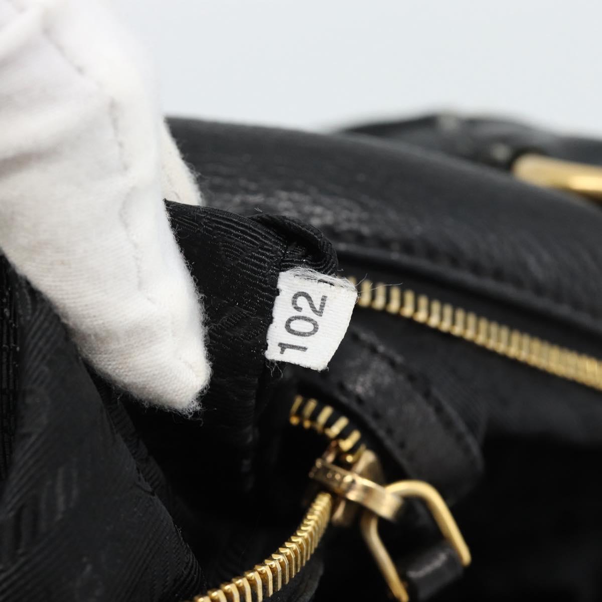 PRADA Tote Bag Leather 2way Black Gold Auth 187654