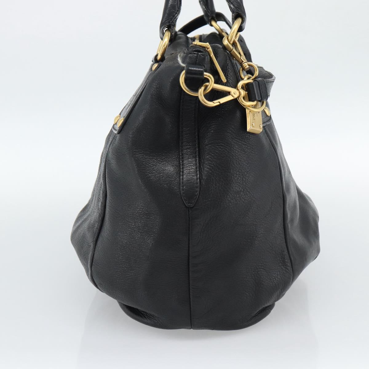 PRADA Tote Bag Leather 2way Black Gold Auth 187654