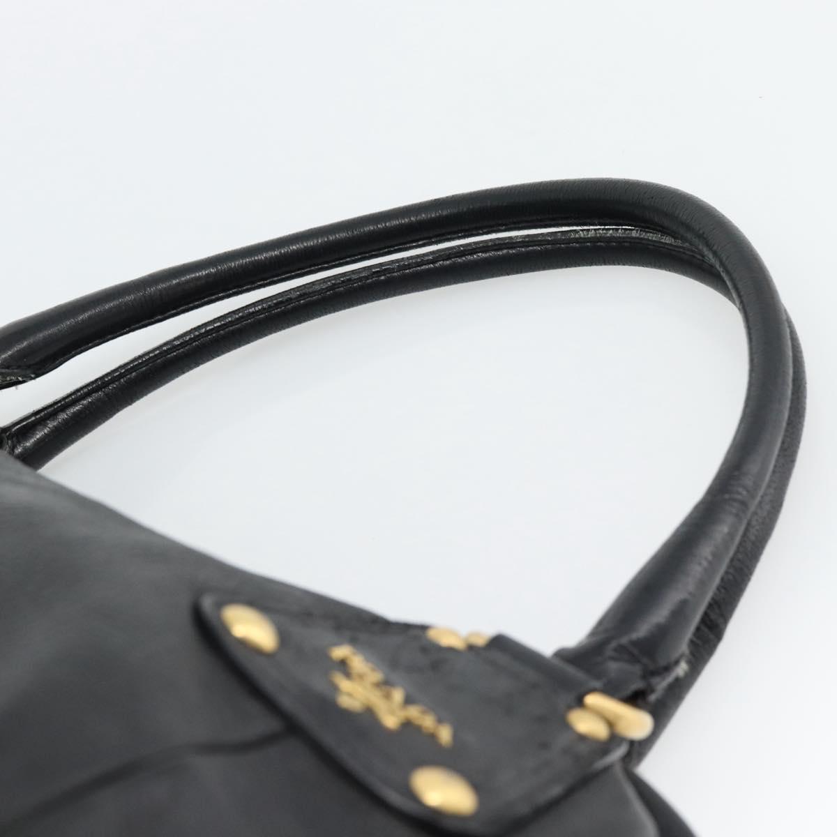 PRADA Tote Bag Leather 2way Black Gold Auth 187654