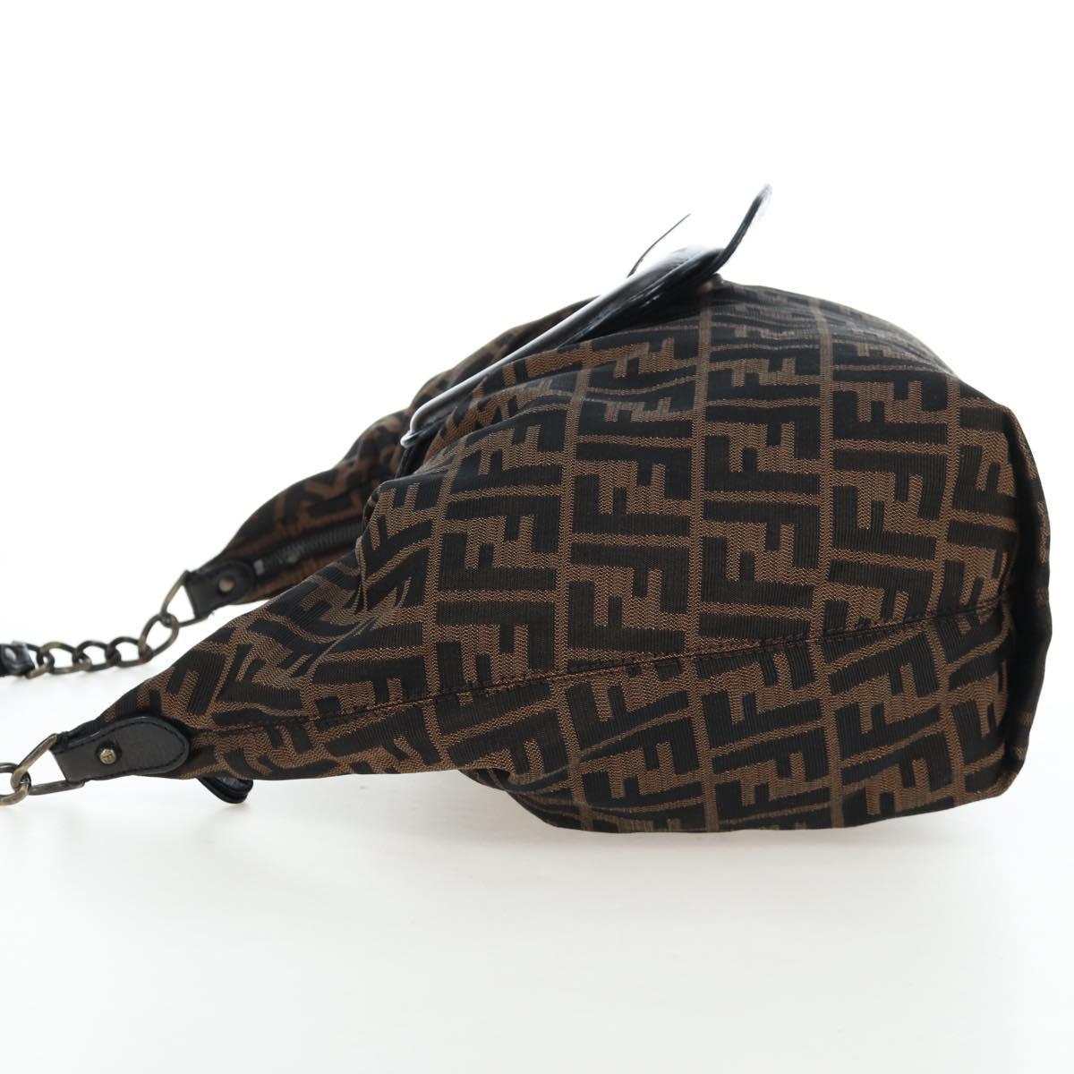 FENDI Zucca Canvas Chain Shoulder Bag Black Brown Auth 187655V