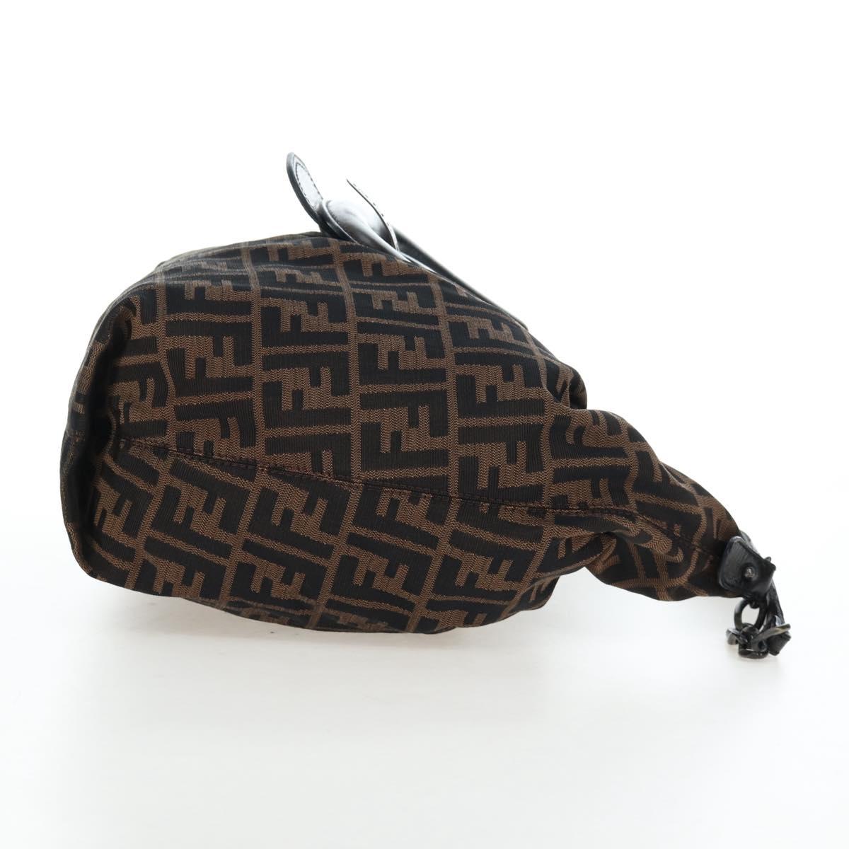 FENDI Zucca Canvas Chain Shoulder Bag Black Brown Auth 187655V