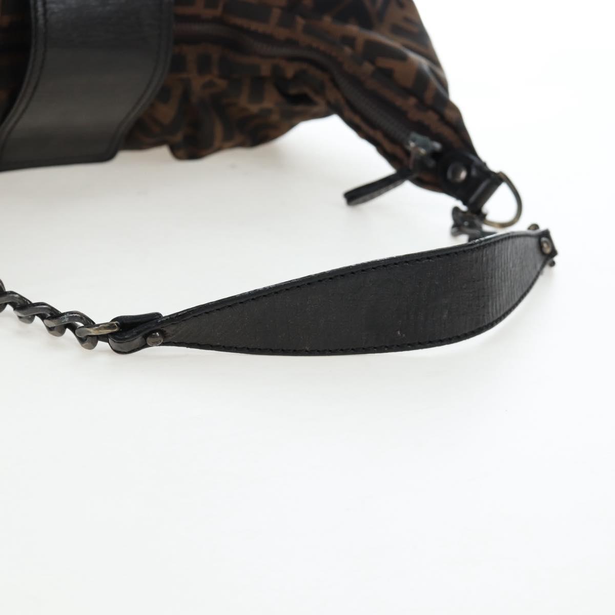FENDI Zucca Canvas Chain Shoulder Bag Black Brown Auth 187655V