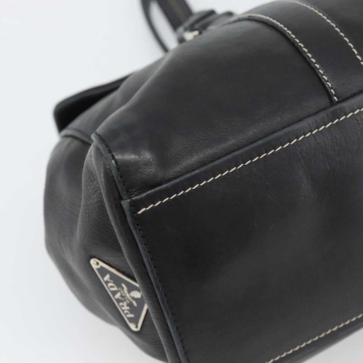 PRADA Tote Bag Leather Black Silver Auth 187659V