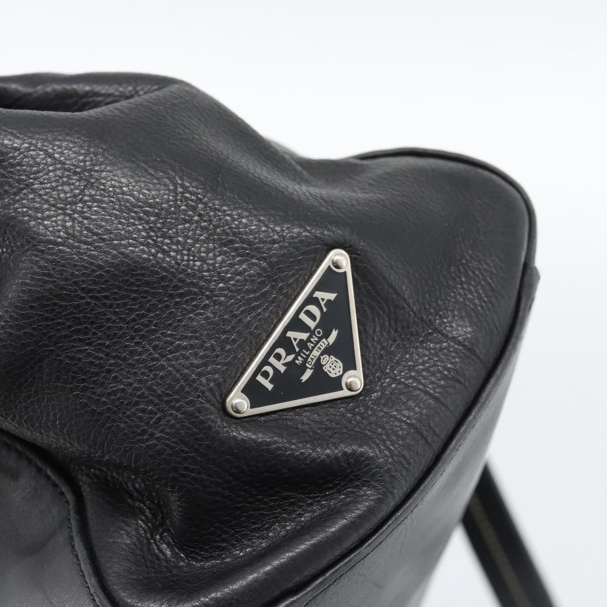 PRADA Tote Bag Leather Black Silver Auth 187659V
