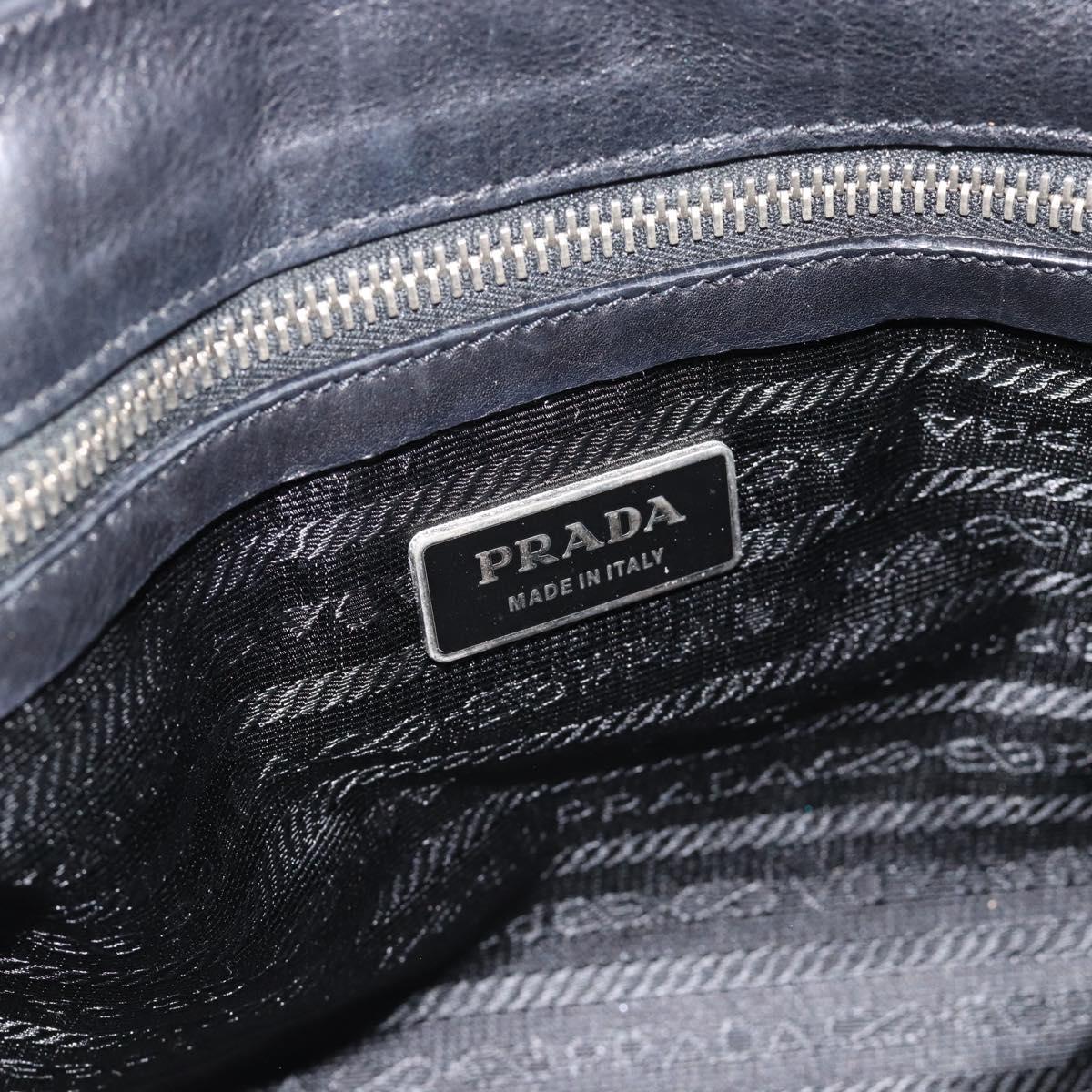 PRADA Tote Bag Leather Black Silver Auth 187659V