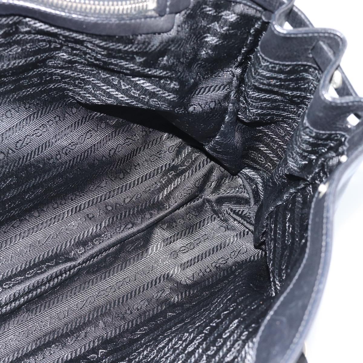 PRADA Tote Bag Leather Black Silver Auth 187659V