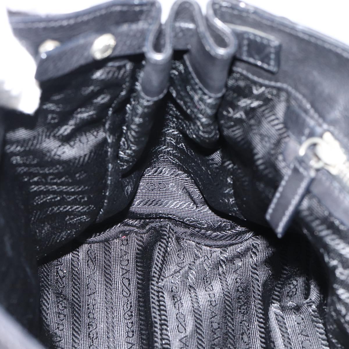 PRADA Tote Bag Leather Black Silver Auth 187659V