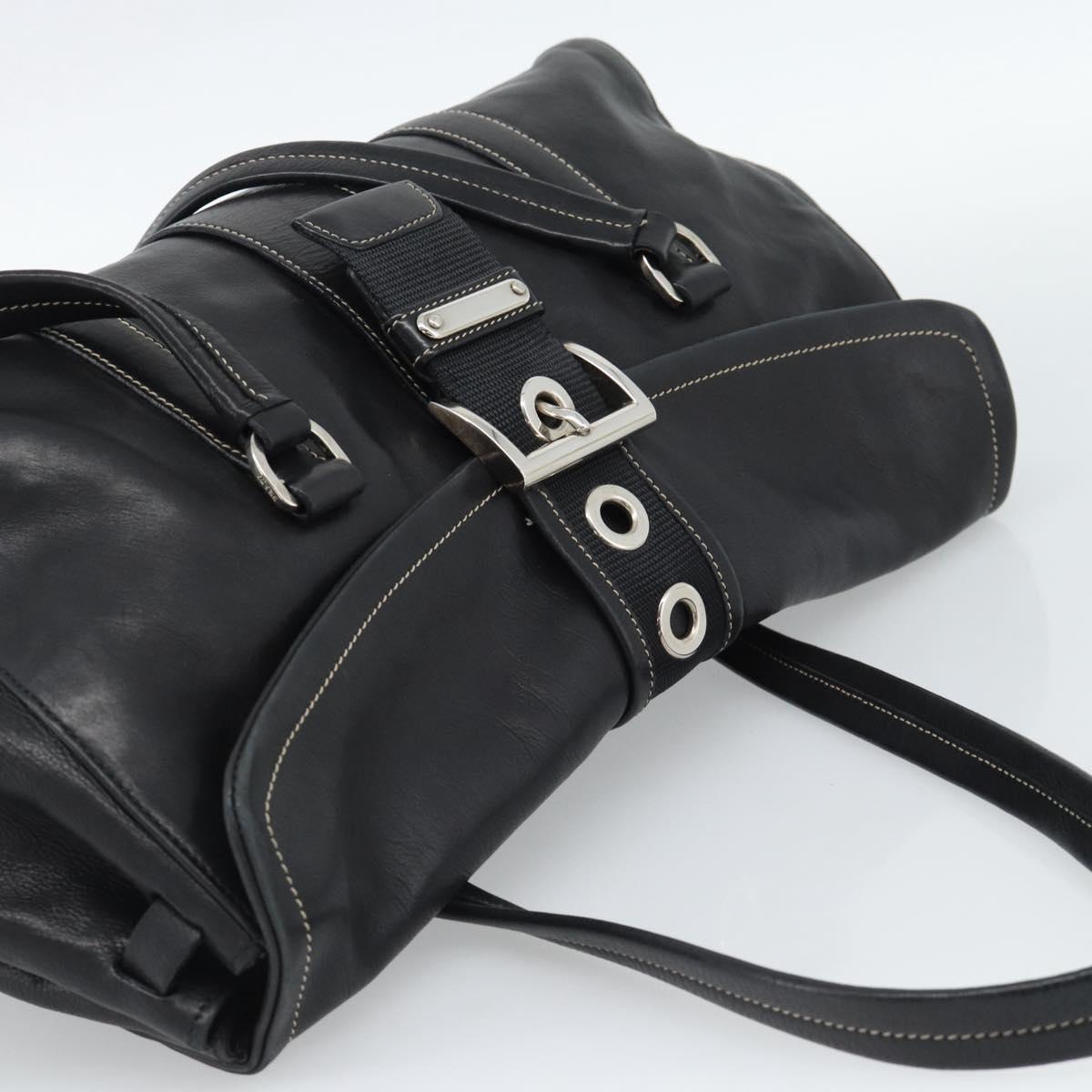 PRADA Tote Bag Leather Black Silver Auth 187659V