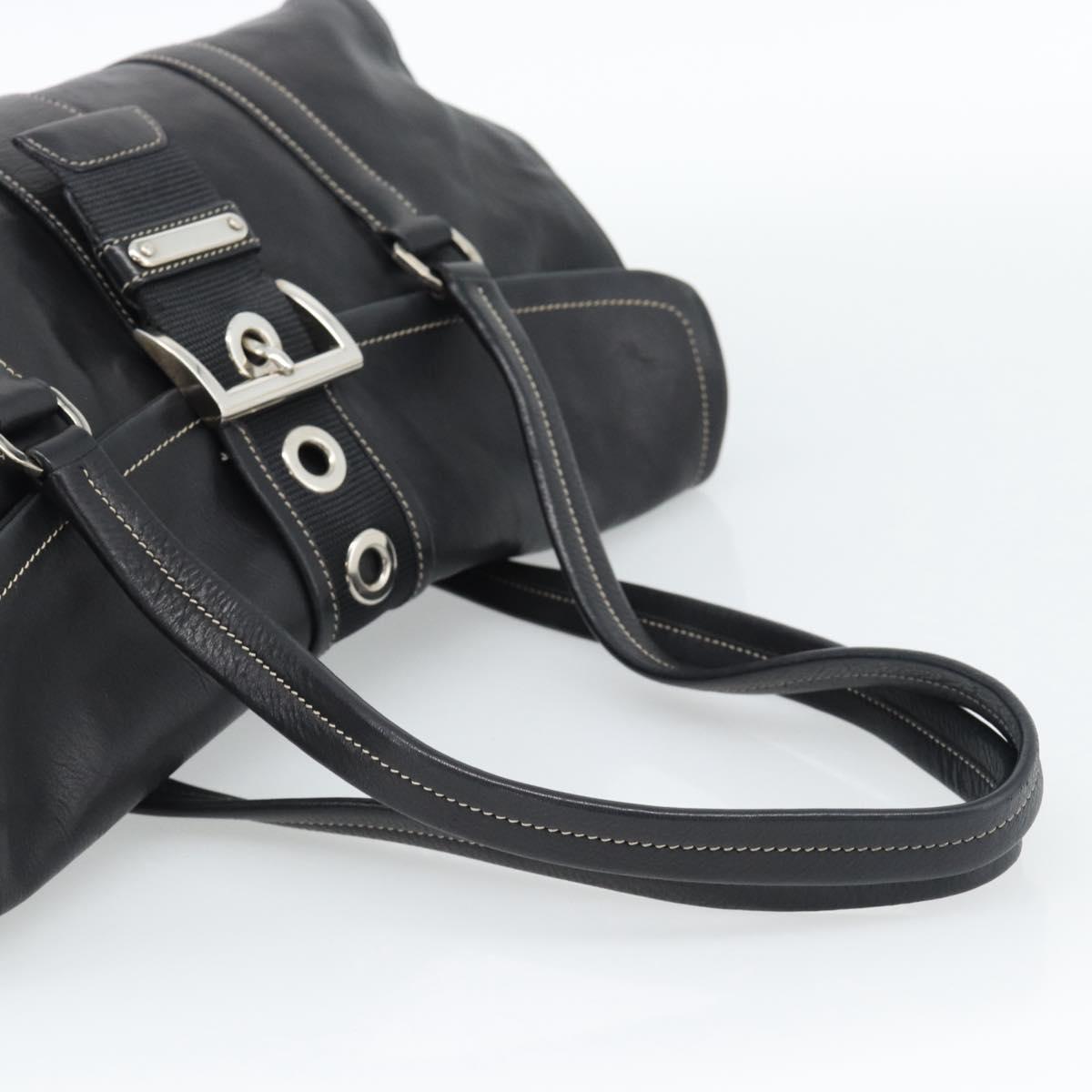 PRADA Tote Bag Leather Black Silver Auth 187659V