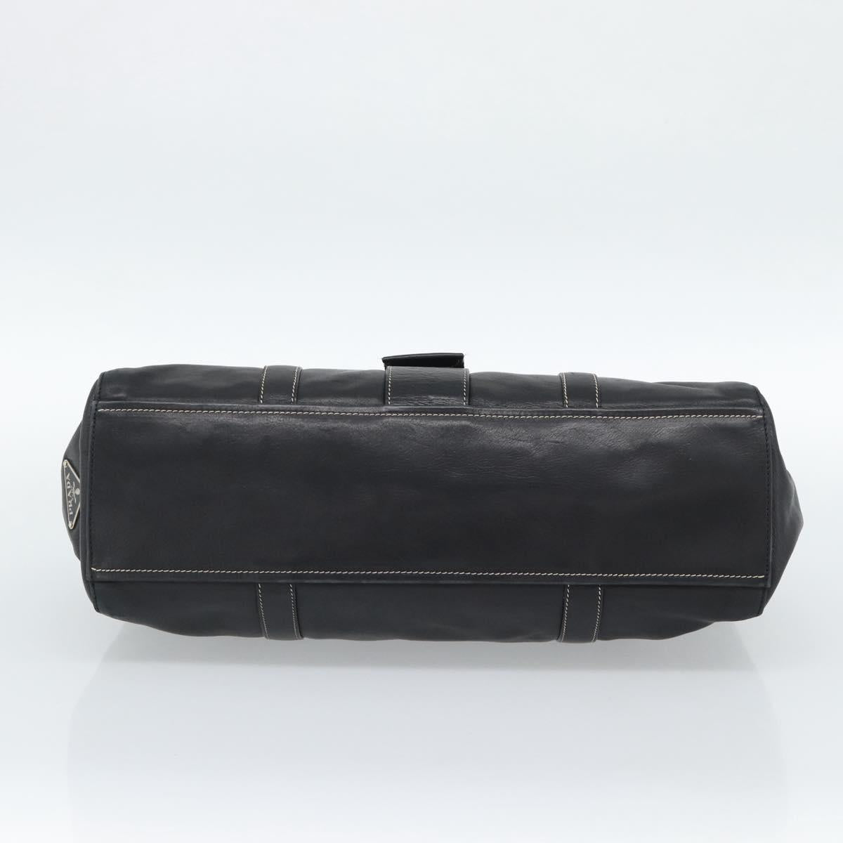 PRADA Tote Bag Leather Black Silver Auth 187659V